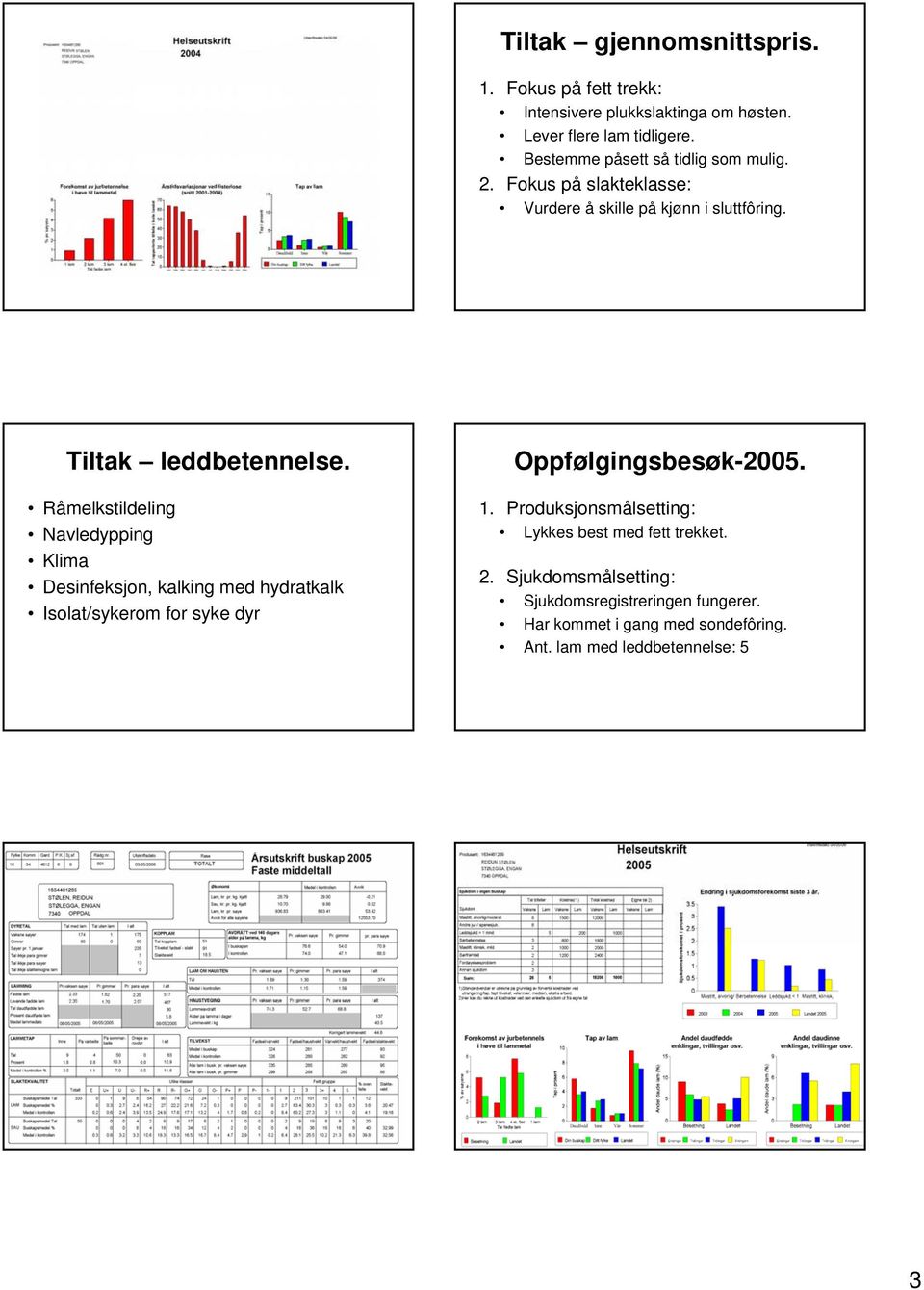 Råmelkstildeling Navledypping Klima Desinfeksjon, kalking med hydratkalk Isolat/sykerom for syke dyr Oppfølgingsbesøk-2005. 1.