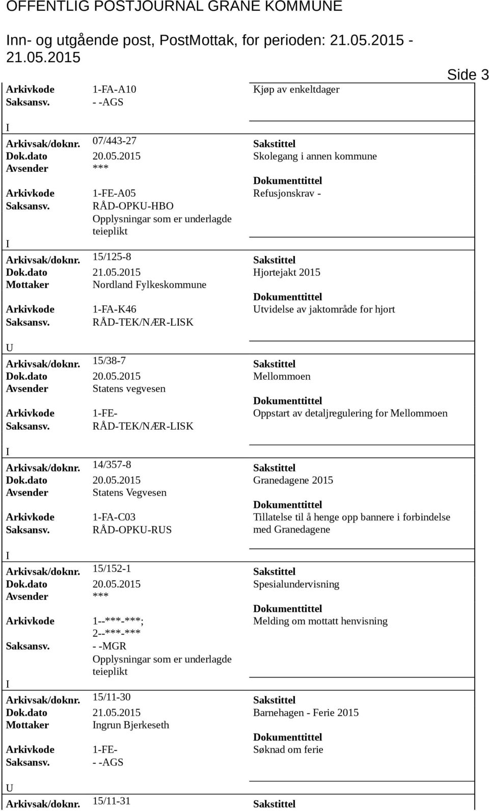 dato Hjortejakt 2015 Mottaker Nordland Fylkeskommune Arkivkode 1-FA-K46 tvidelse av jaktområde for hjort Arkivsak/doknr. 15/38-7 Sakstittel Dok.dato 20.05.