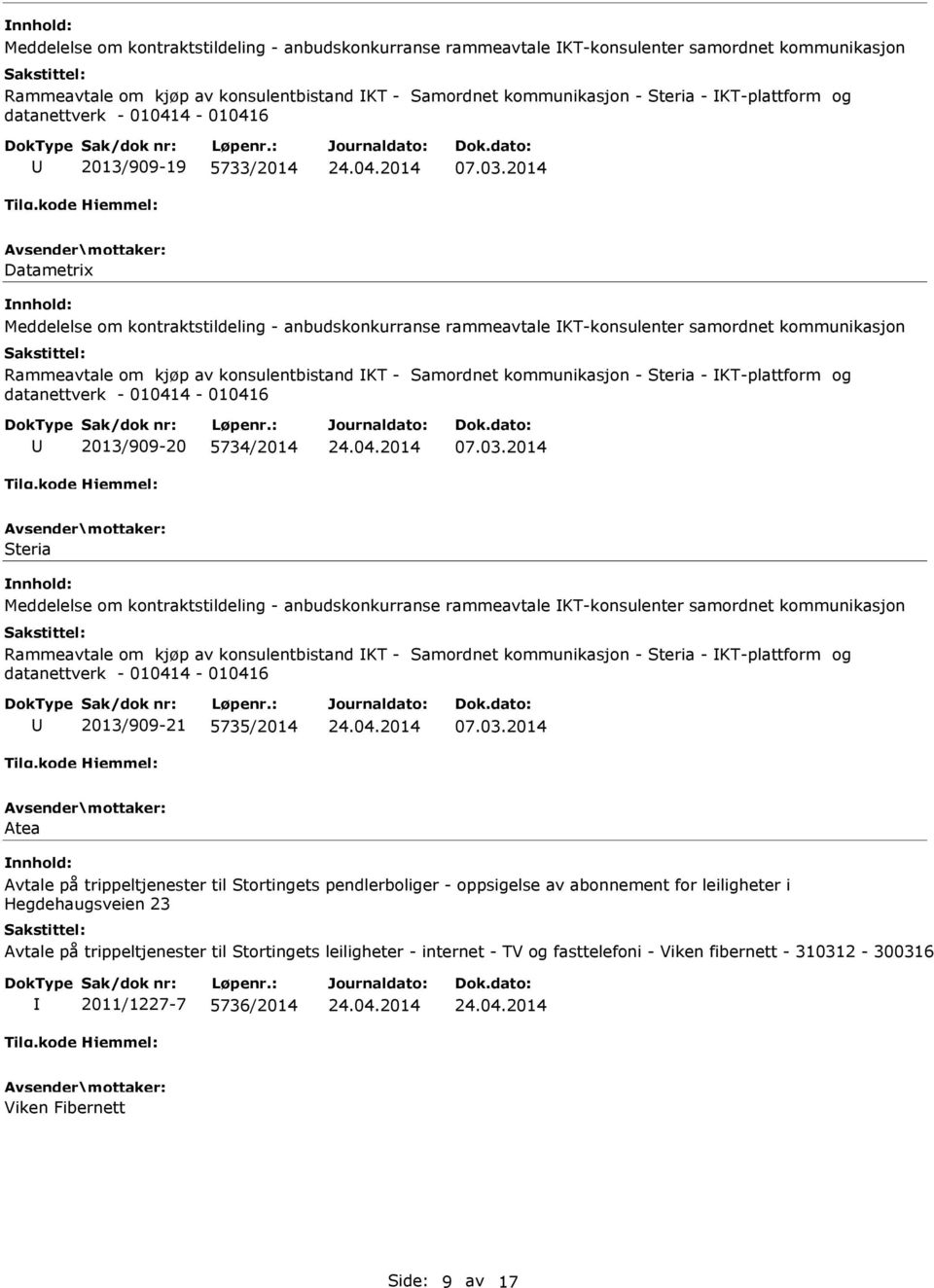 Hegdehaugsveien 23 Avtale på trippeltjenester til Stortingets leiligheter - internet - TV og fasttelefoni - Viken fibernett - 310312-300316 2011/1227-7 5736/2014 Viken Fibernett Side: 9 av 17