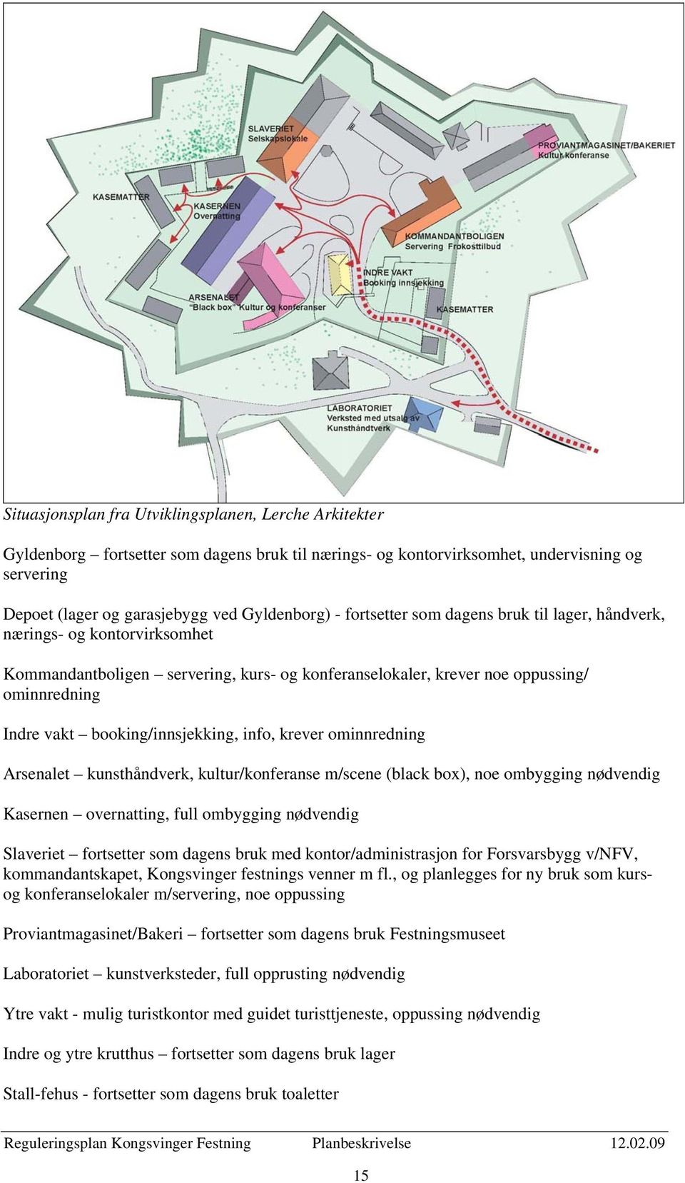 booking/innsjekking, info, krever ominnredning Arsenalet kunsthåndverk, kultur/konferanse m/scene (black box), noe ombygging nødvendig Kasernen overnatting, full ombygging nødvendig Slaveriet