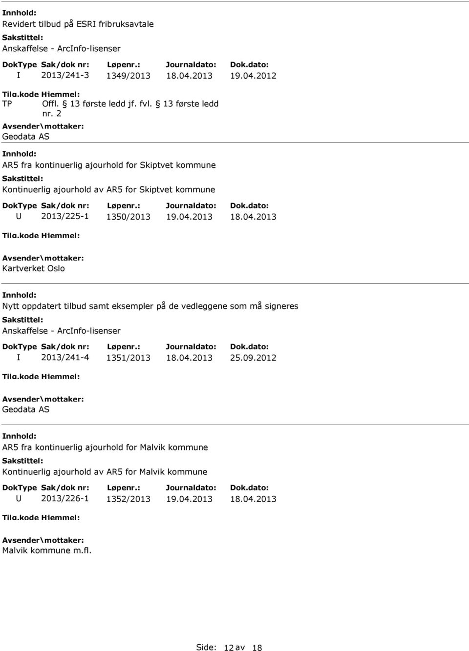 2 Geodata AS AR5 fra kontinuerlig ajourhold for Skiptvet kommune Kontinuerlig ajourhold av AR5 for Skiptvet kommune 2013/225-1 1350/2013 Kartverket Oslo