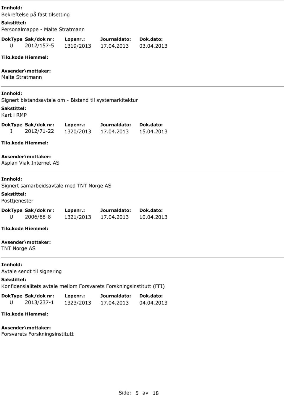 nternet AS Signert samarbeidsavtale med TNT Norge AS Posttjenester 2006/88-8 1321/2013 10.04.