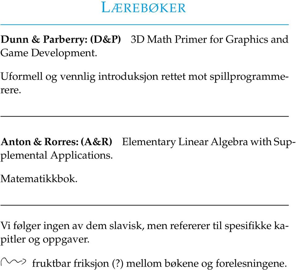 Elementary Linear Algebra with Sup- Anton & Rorres: (A&R) plemental Applications. Matematikkbok.