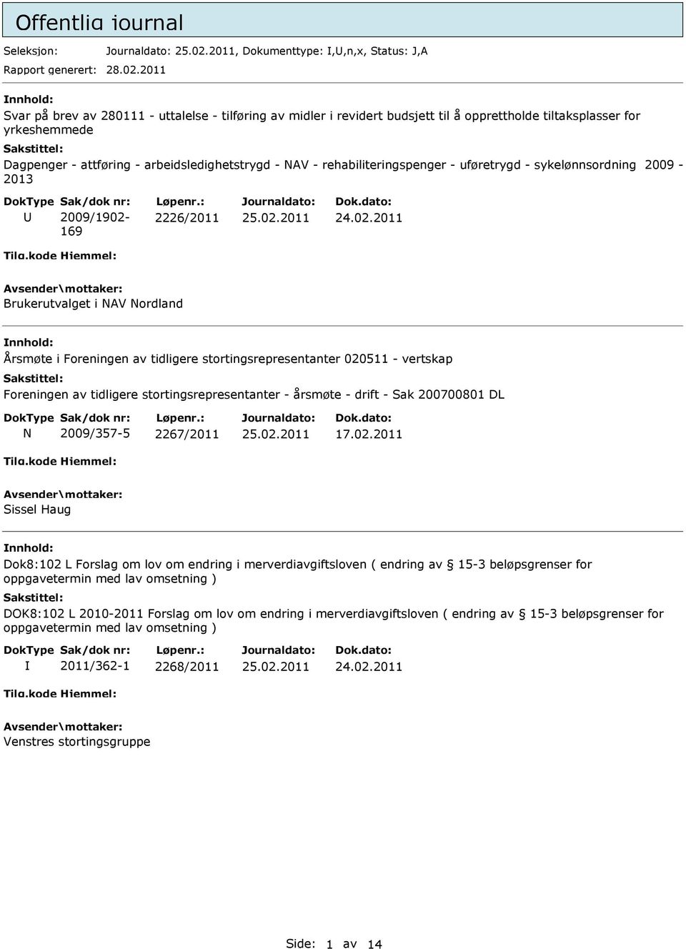rehabiliteringspenger - uføretrygd - sykelønnsordning 2009-2013 Sak/dok nr: 2009/1902-169 Løpenr.