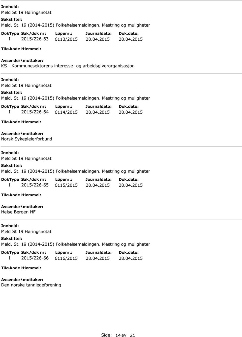 Sykepleierforbund 2015/226-65 6115/2015 Helse Bergen HF