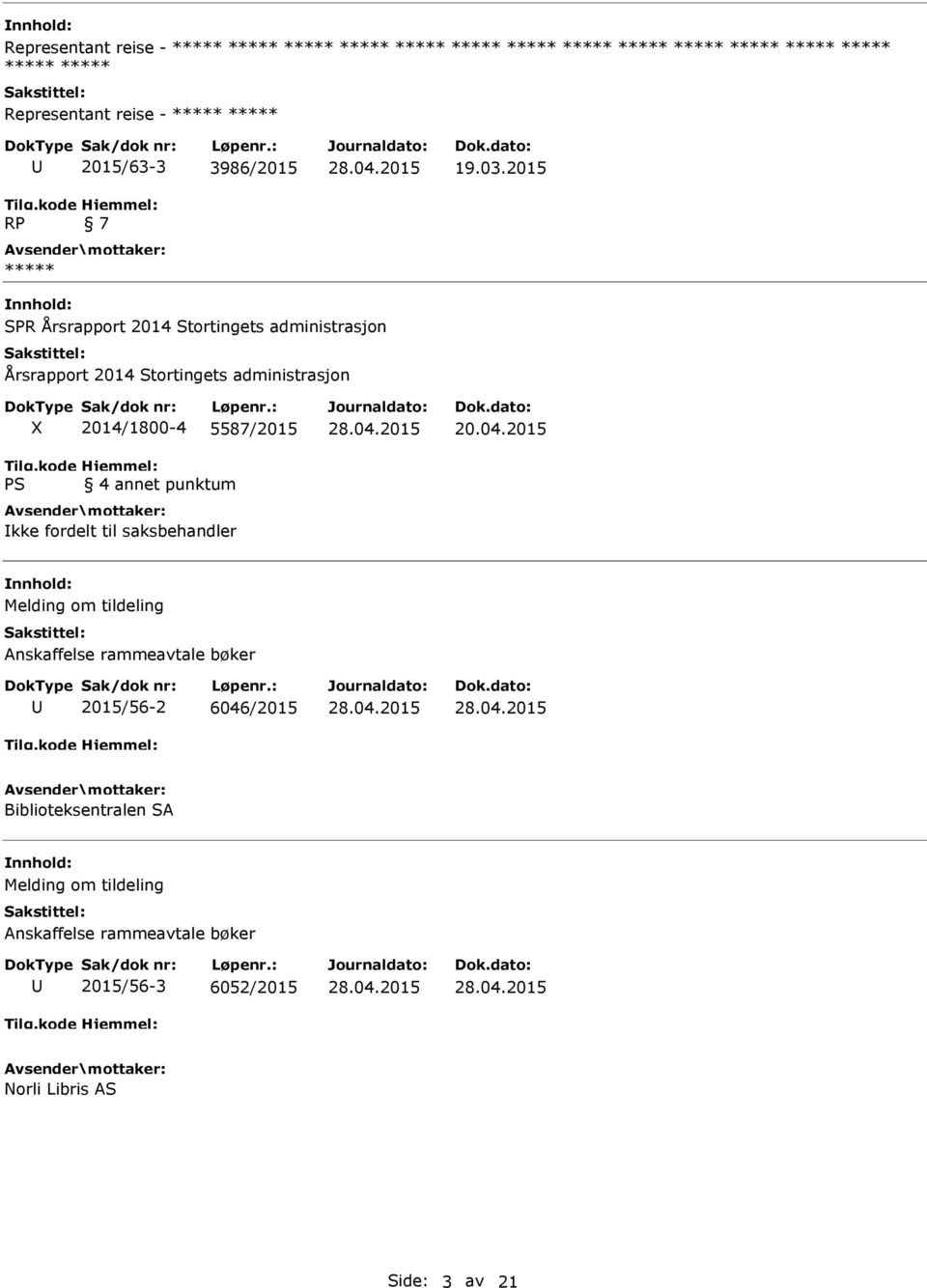 2015 SPR Årsrapport 2014 Stortingets administrasjon Årsrapport 2014 Stortingets administrasjon X Tilg.