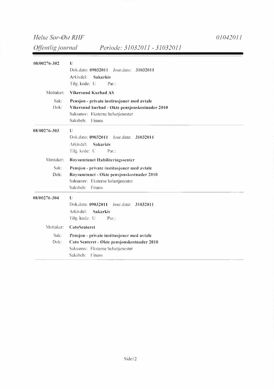 Røysumtunet Habiliteringssenter Dok: Røysumtunet - Økte pensjonskostnader 2010