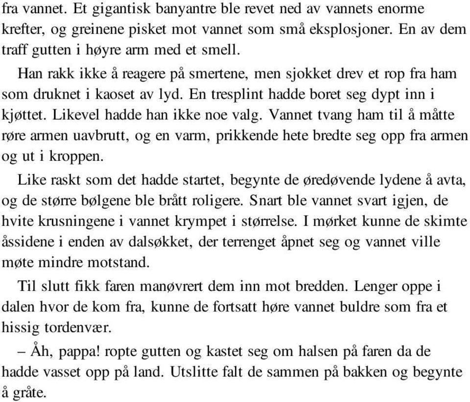 Vannet tvang ham til å måtte røre armen uavbrutt, og en varm, prikkende hete bredte seg opp fra armen og ut i kroppen.