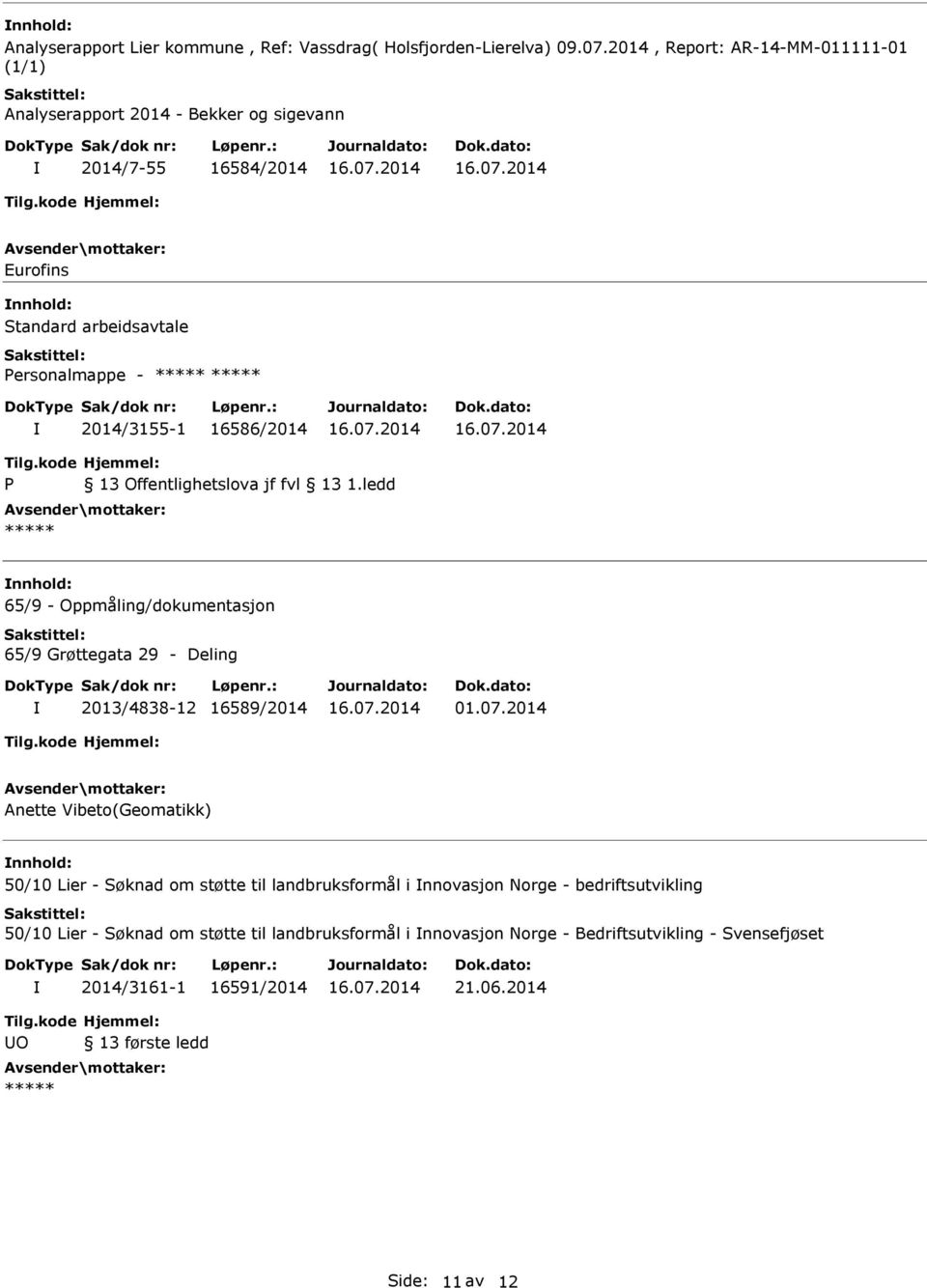 2014/3155-1 16586/2014 65/9 - Oppmåling/dokumentasjon 65/9 Grøttegata 29 - Deling 2013/4838-12 16589/2014 01.07.