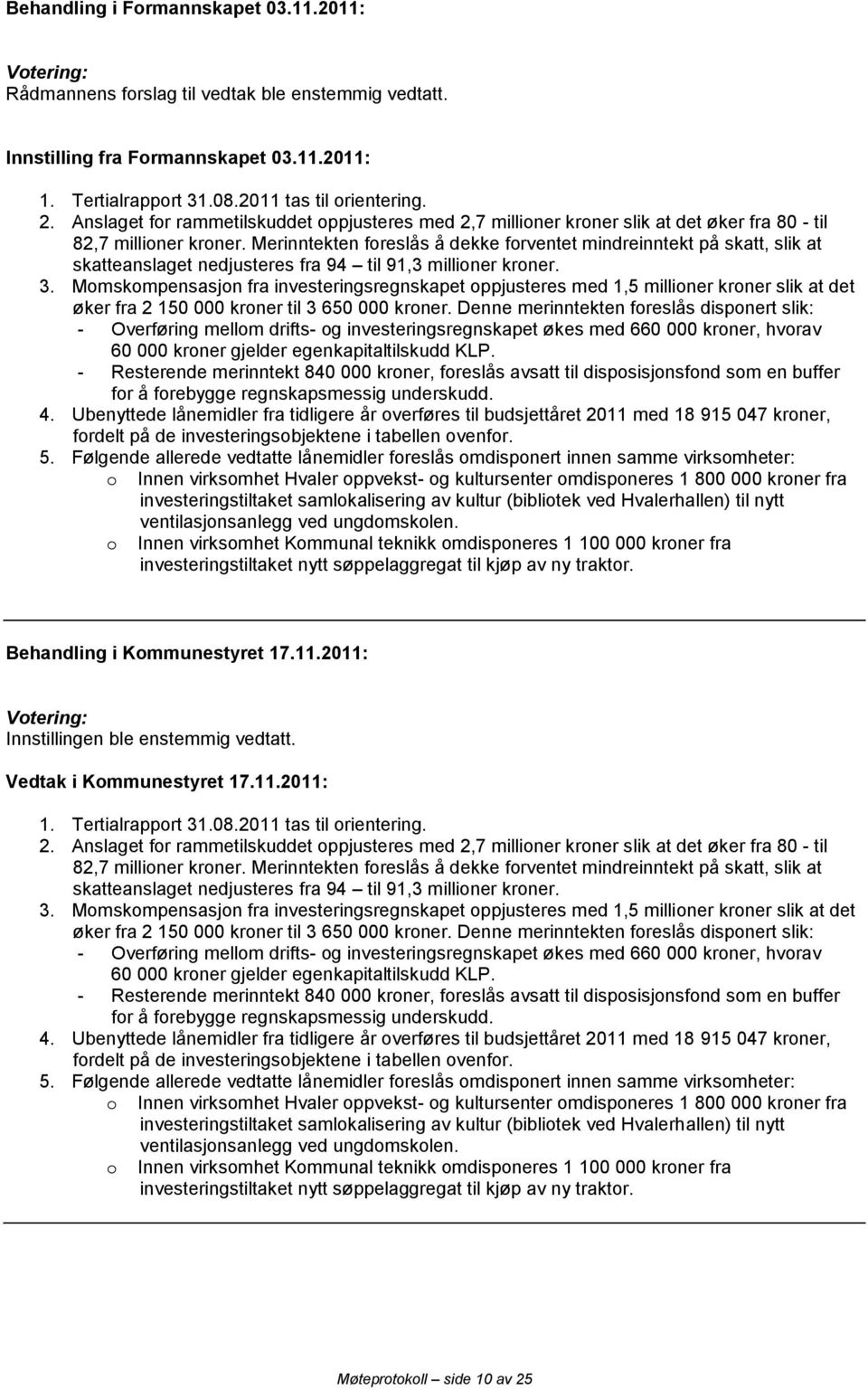 Merinntekten foreslås å dekke forventet mindreinntekt på skatt, slik at skatteanslaget nedjusteres fra 94 til 91,3 millioner kroner. 3.