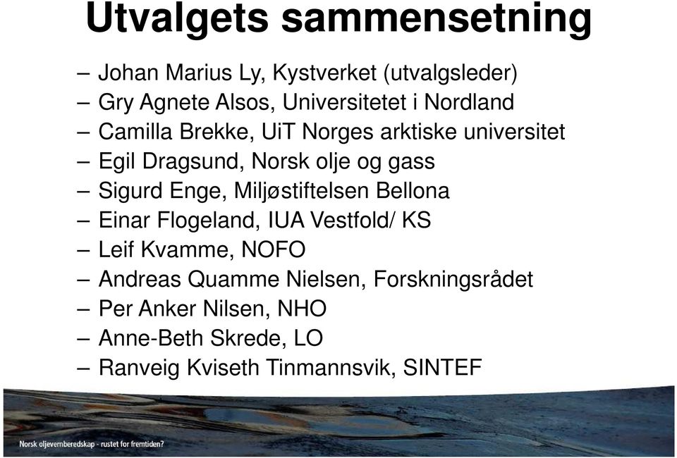 Enge, Miljøstiftelsen Bellona Einar Flogeland, IUA Vestfold/ KS Leif Kvamme, NOFO Andreas Quamme
