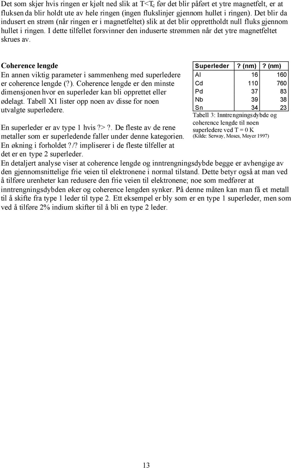 I dette tilfellet forsvinner den induserte strømmen når det ytre magnetfeltet skrues av. Coherence lengde En annen viktig parameter i sammenheng med superledere er coherence lengde (?).
