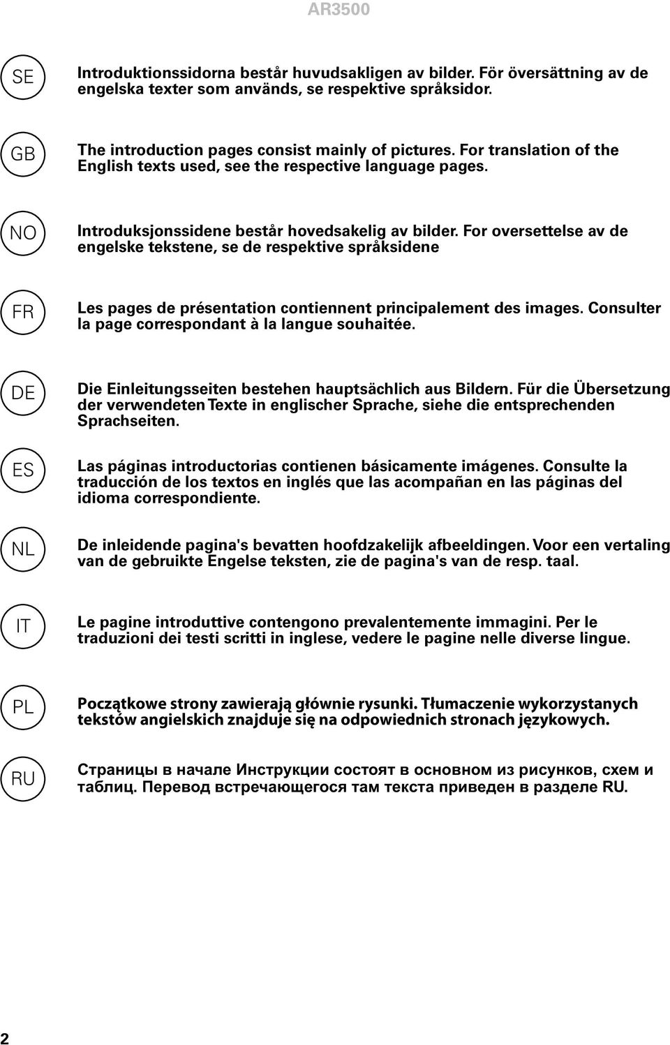 For oversettelse av de engelske tekstene, se de respektive språksidene FR Les pages de présentation contiennent principalement des images. Consulter la page correspondant à la langue souhaitée.