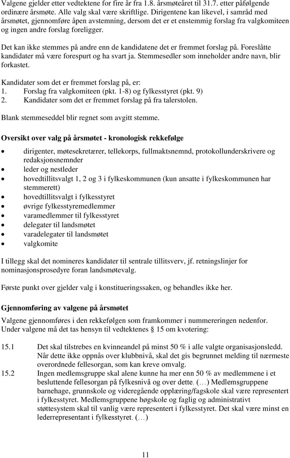 Det kan ikke stemmes på andre enn de kandidatene det er fremmet forslag på. Foreslåtte kandidater må være forespurt og ha svart ja. Stemmesedler som inneholder andre navn, blir forkastet.