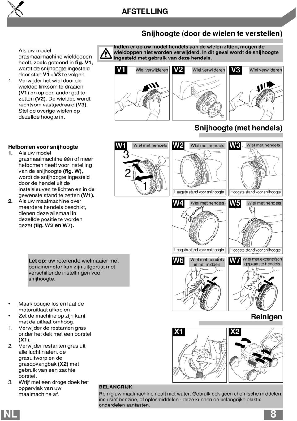 Hefbomen voor snijhoogte 1. Als uw model grasmaaimachine één of meer hefbomen heeft voor instelling van de snijhoogte (fig.