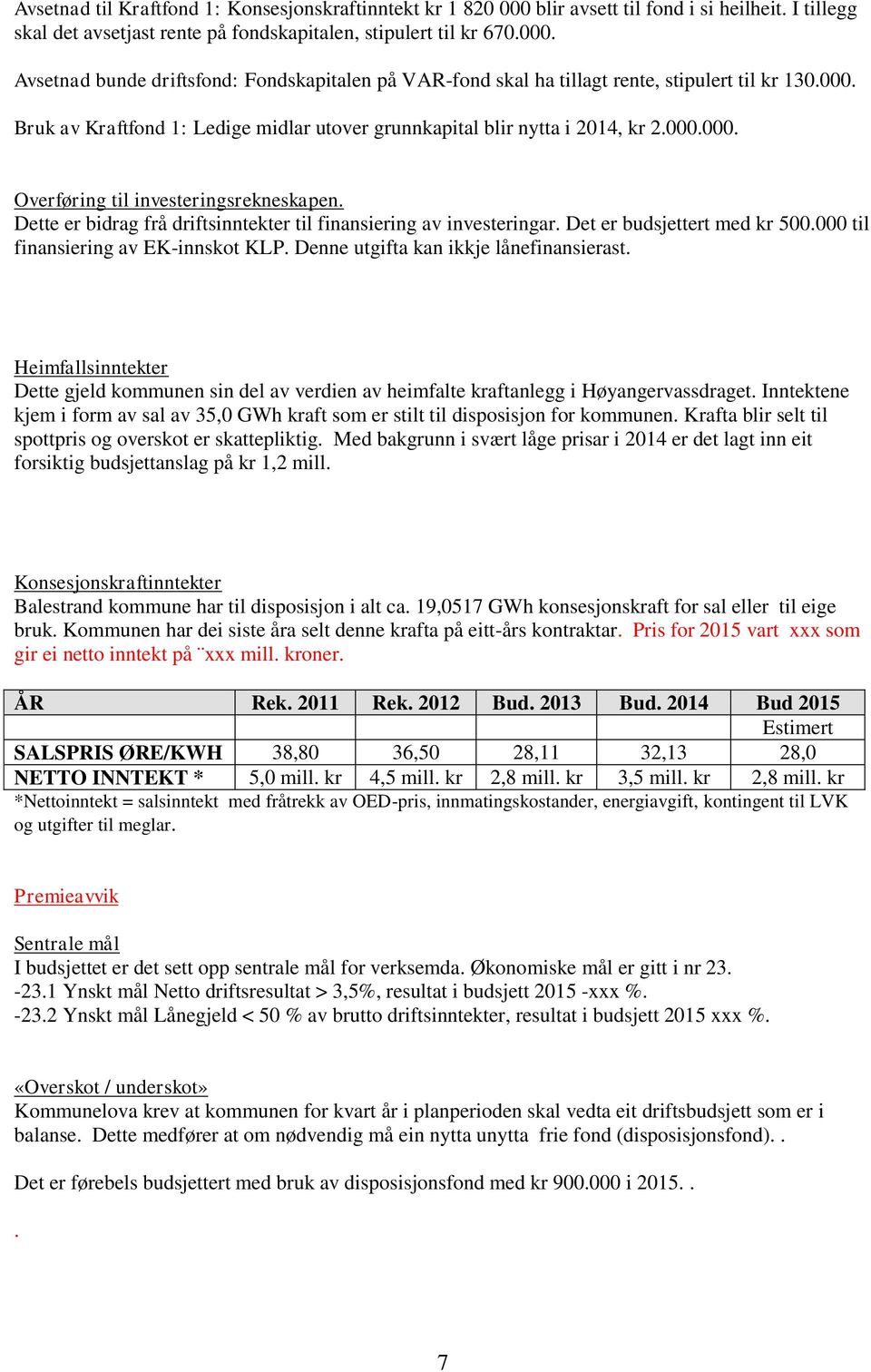 Dette er bidrag frå driftsinntekter til finansiering av investeringar. Det er budsjettert med kr 500.000 til finansiering av EK-innskot KLP. Denne utgifta kan ikkje lånefinansierast.