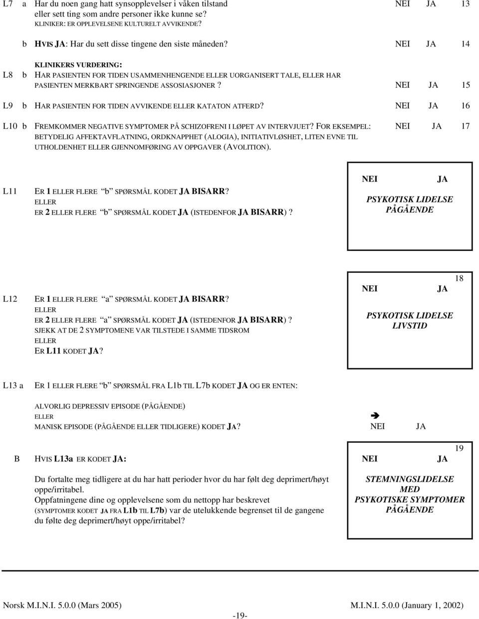 14 L8 KLINIKERS VURDERING: b HAR PASIENTEN FOR TIDEN USAMMENHENGENDE ELLER UORGANISERT TALE, ELLER HAR PASIENTEN MERKBART SPRINGENDE ASSOSIASJONER?