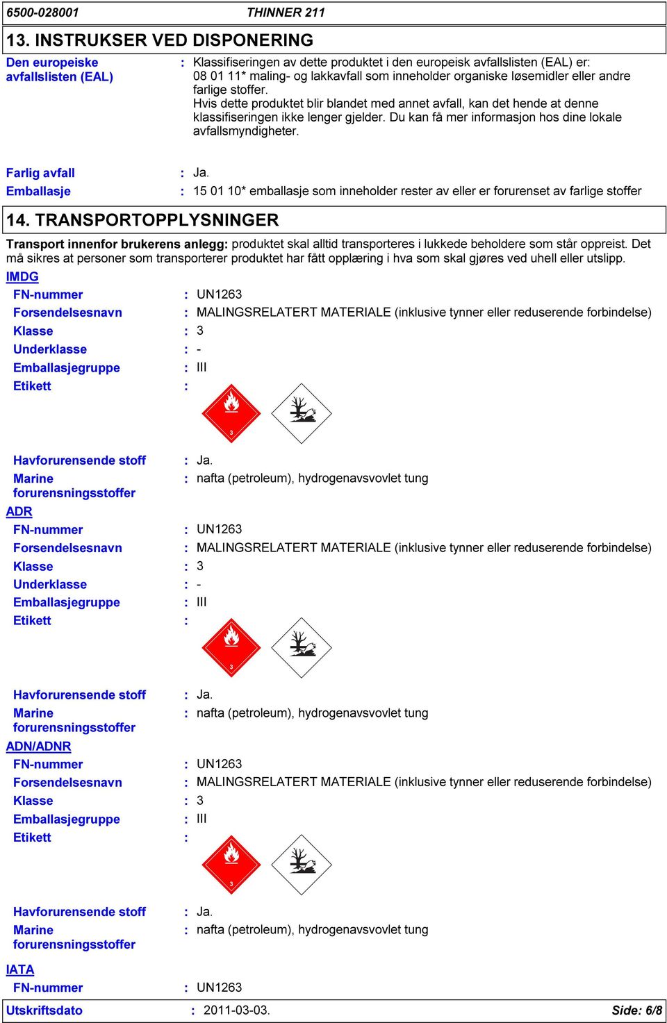 Du kan få mer informasjon hos dine lokale avfallsmyndigheter. Farlig avfall Emballasje Ja. 15 01 10* emballasje som inneholder rester av eller er forurenset av farlige stoffer 14.