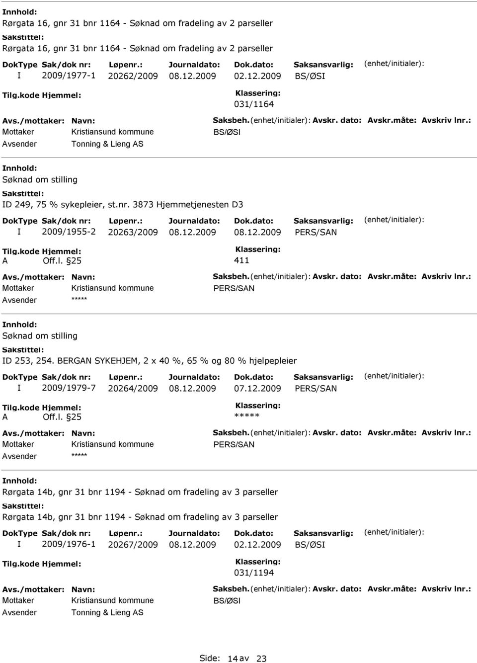 l. 25 411 Avs./mottaker: Navn: Saksbeh. Avskr. dato: Avskr.måte: Avskriv lnr.: PRS/SAN Søknad om stilling D 253, 254.