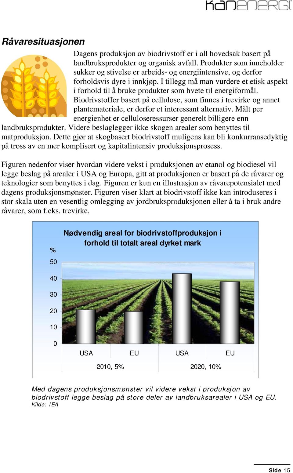 I tillegg må man vurdere et etisk aspekt i forhold til å bruke produkter som hvete til energiformål.