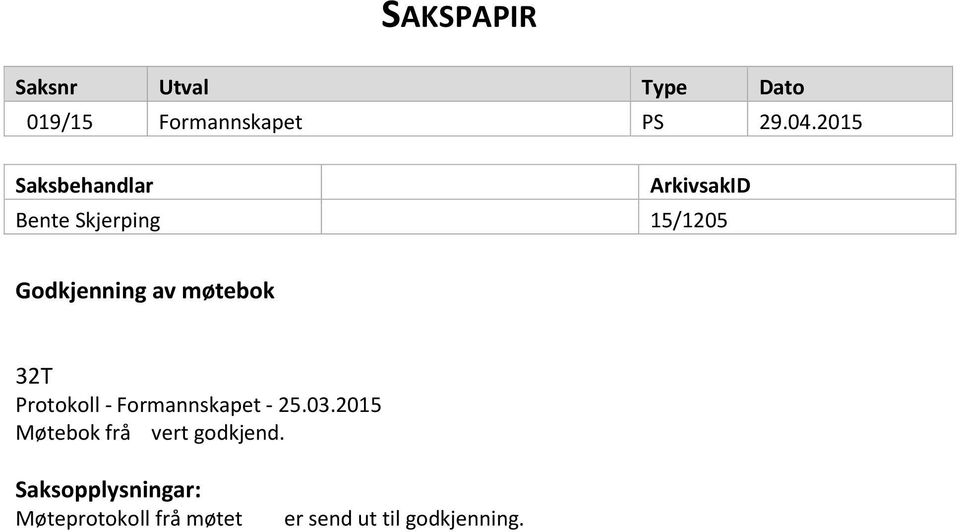 møtebok 32T Protokoll - Formannskapet - 25.03.