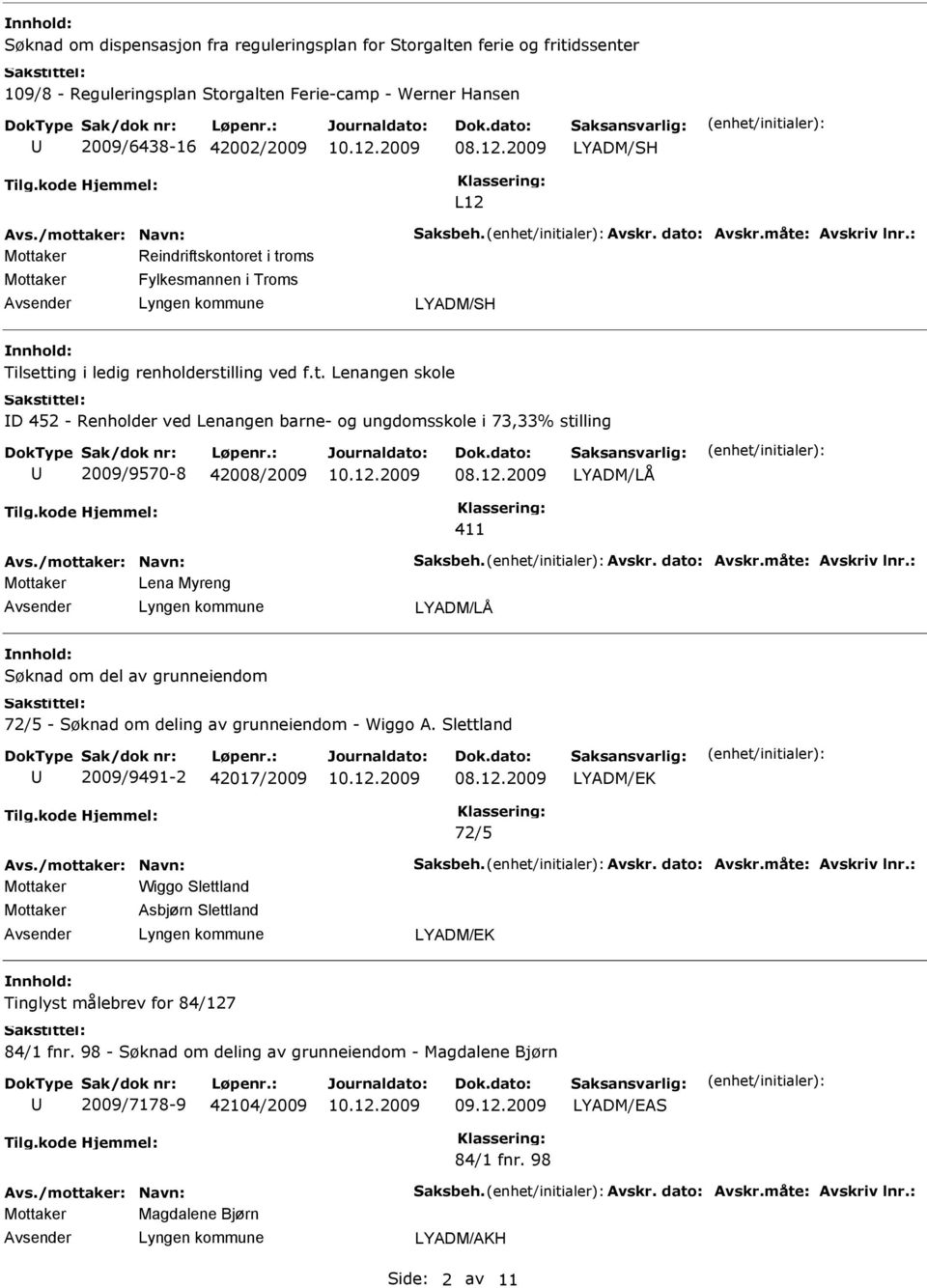 /mottaker: Navn: Saksbeh. Avskr. dato: Avskr.måte: Avskriv lnr.: Mottaker Lena Myreng Søknad om del av grunneiendom 72/5 - Søknad om deling av grunneiendom - Wiggo A.