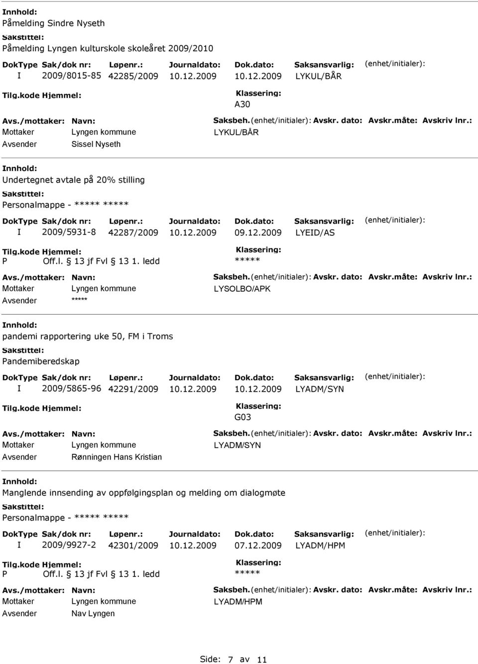 : LYSOLBO/AK pandemi rapportering uke 50, FM i Troms andemiberedskap 2009/5865-96 42291/2009 LYADM/SYN G03 Avs./mottaker: Navn: Saksbeh. Avskr. dato: Avskr.måte: Avskriv lnr.