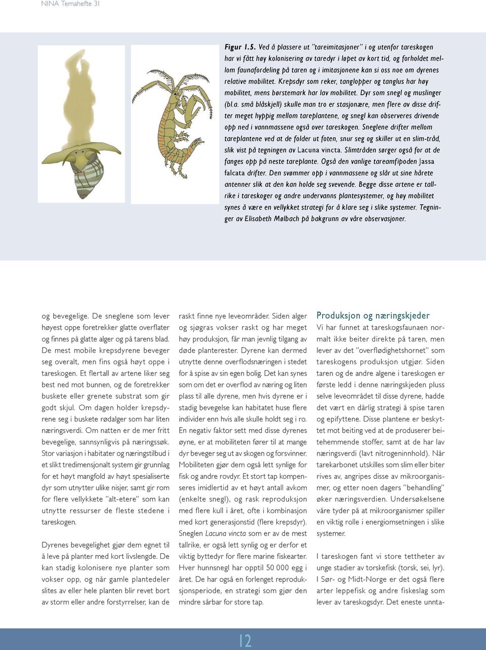 dyrenes relative mobilitet. Krepsdyr som reker, tanglopper og tanglus har høy mobilitet, mens børstemark har lav mobilitet. Dyr som snegl og muslinger (bl.a. små blåskjell) skulle man tro er stasjonære, men flere av disse drifter meget hyppig mellom tareplantene, og snegl kan observeres drivende opp ned i vannmassene også over tareskogen.