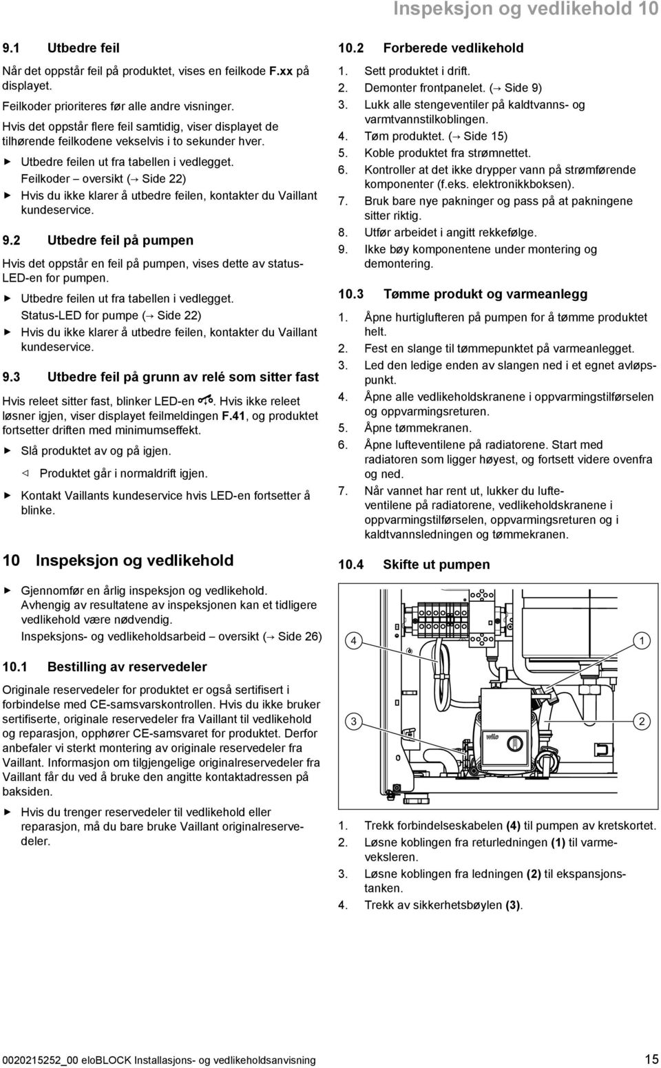 Feilkoder oversikt ( Side 22) Hvis du ikke klarer å utbedre feilen, kontakter du Vaillant kundeservice. 9.