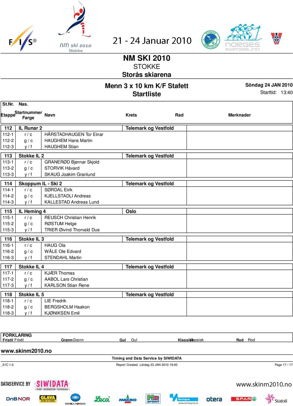 Lund 115 IL Heming 4 Oslo 115-1 r / c REUSCH Christian Henrik 115-2 g / c RØSTUM Helge 115-3 y / f TRIER Øivind Thorvald Due 116 Stokke IL 3 Telemark og Vestfold 116-1 r / c HAUG Ola 116-2 g / c WÅLE