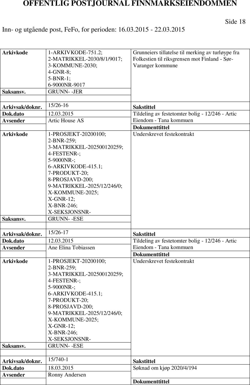 Arkivsak/doknr. 15/26-16 Sakstittel Dok.dato 12.03.