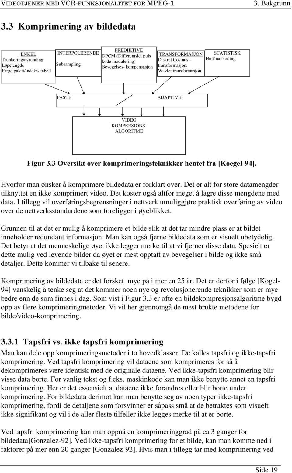 TRANSFORMASJON Diskret Cosinus - transformasjon. Wavlet transformasjon STATISTISK Huffmankoding FASTE ADAPTIVE VIDEO KOMPRESJONS- ALGORITME )LJXU2YHUVLNWRYHUNRPSULPHULQJVWHNQLNNHUKHQWHWIUD>.