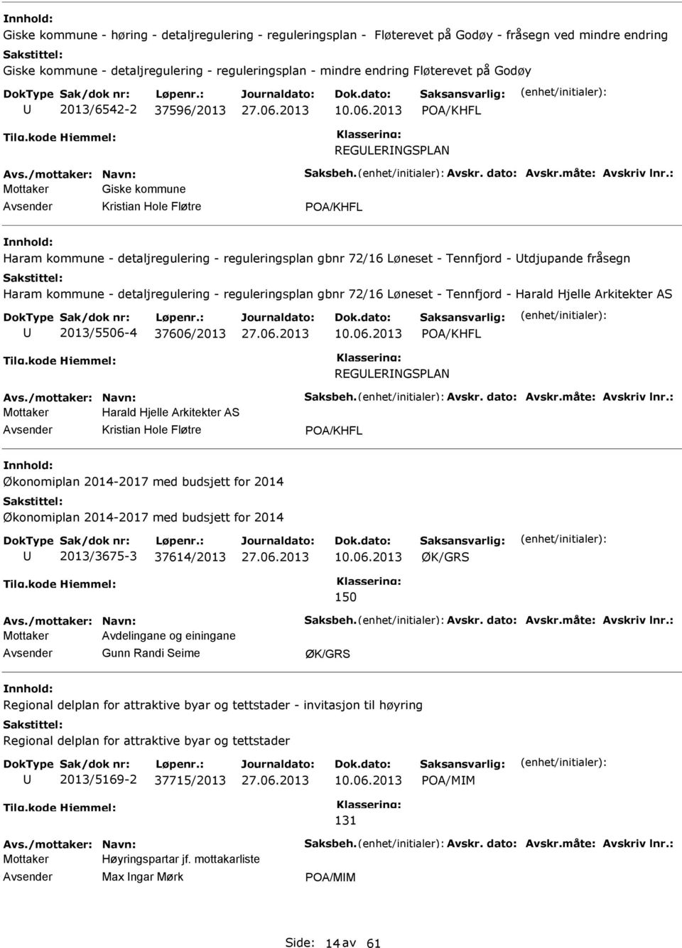 : Mottaker Giske kommune Kristian Hole Fløtre Haram kommune - detaljregulering - reguleringsplan gbnr 72/16 Løneset - Tennfjord - tdjupande fråsegn Haram kommune - detaljregulering - reguleringsplan