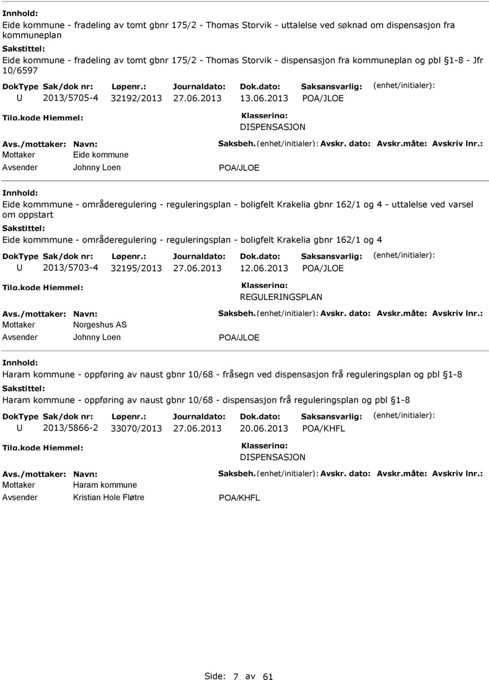 : Mottaker Eide kommune Johnny Loen POA/JLOE Eide kommmune - områderegulering - reguleringsplan - boligfelt Krakelia gbnr 162/1 og 4 - uttalelse ved varsel om oppstart Eide kommmune -