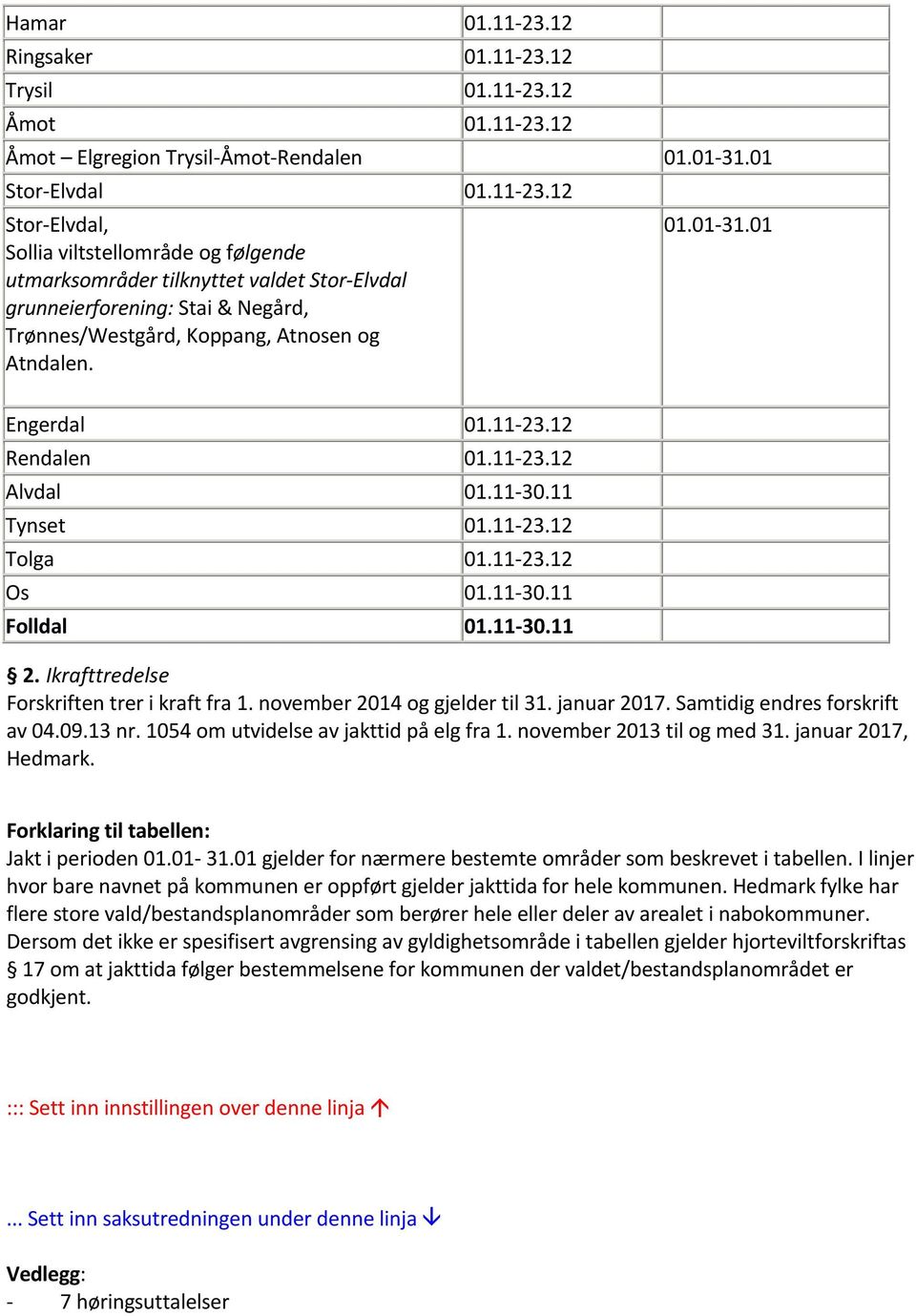 november 2014 og gjelder til 31. januar 2017. Samtidig endres forskrift av 04.09.13 nr. 1054 om utvidelse av jakttid på elg fra 1. november 2013 til og med 31. januar 2017, Hedmark.