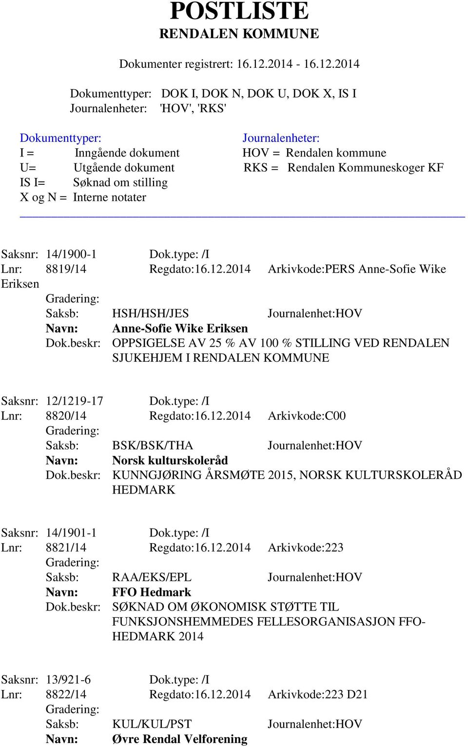 beskr: KUNNGJØRING ÅRSMØTE 2015, NORSK KULTURSKOLERÅD HEDMARK Saksnr: 14/1901-1 Dok.type: /I Lnr: 8821/14 Regdato:16.12.2014 Arkivkode:223 Saksb: RAA/EKS/EPL Journalenhet:HOV Navn: FFO Hedmark Dok.