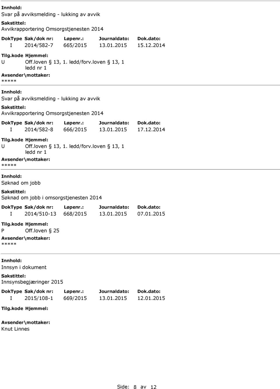 loven 13, 1 ledd nr 1 Svar på avviksmelding - lukking av avvik Avvikrapportering Omsorgstjenesten 2014 2014/582-8 666/2015 17.