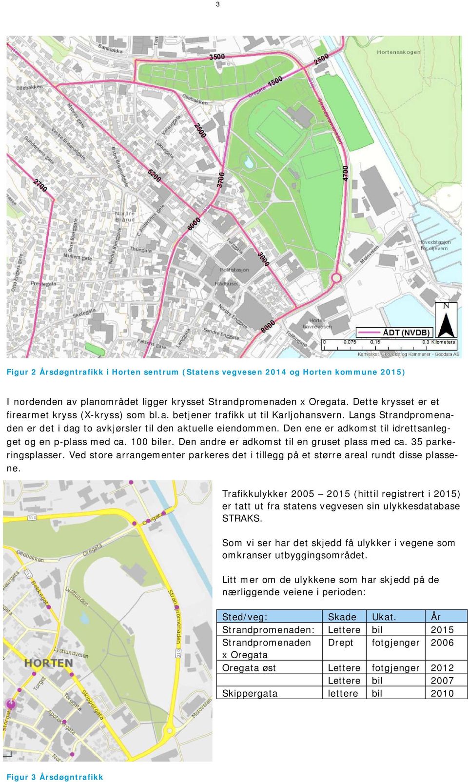 Den ene er adkomst til idrettsanlegget og en p-plass med ca. 100 biler. Den andre er adkomst til en gruset plass med ca. 35 parkeringsplasser.