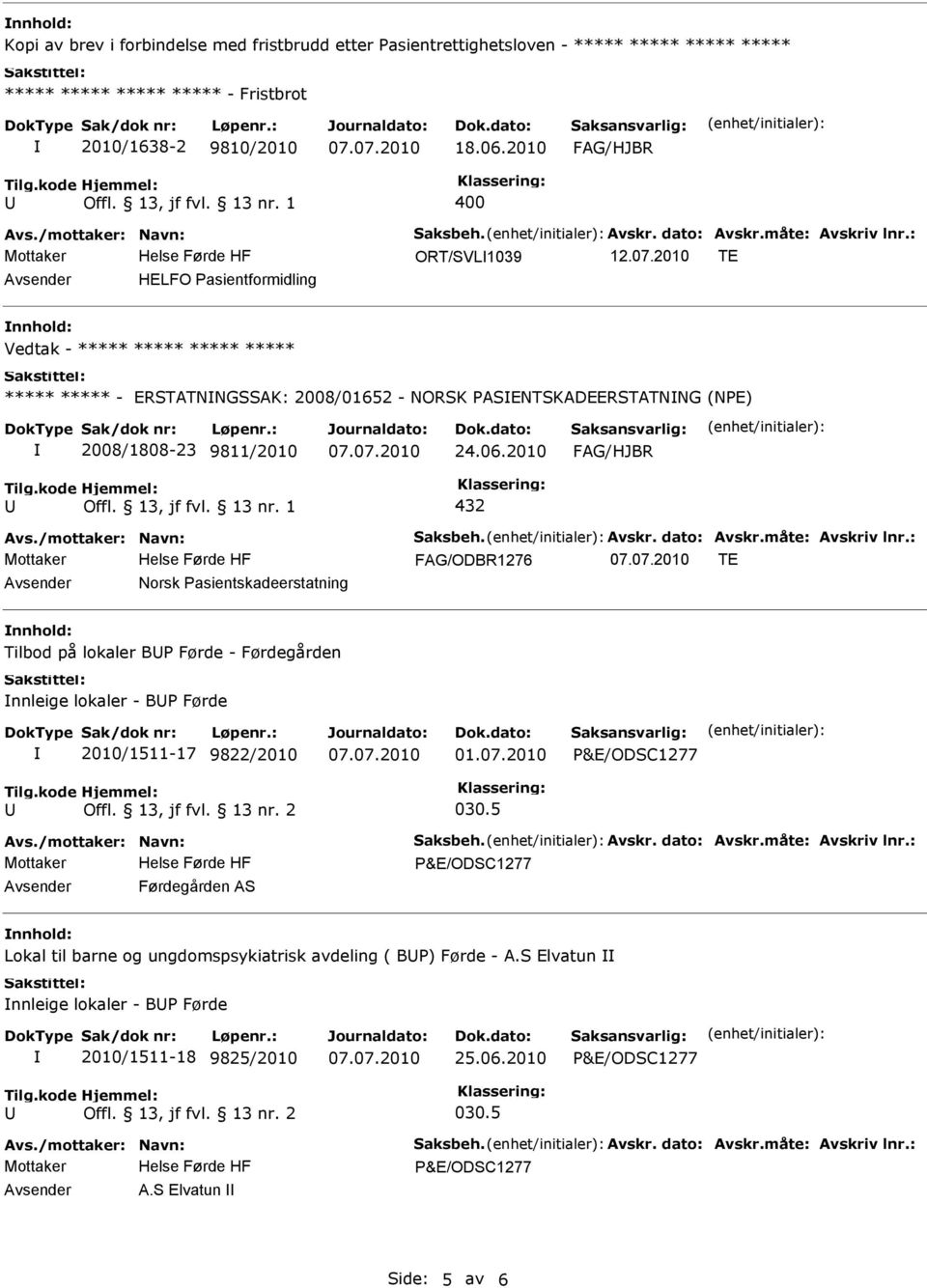 2010 432 FAG/ODBR1276 TE Norsk Pasientskadeerstatning Tilbod på lokaler BP Førde - Førdegården nnleige lokaler - BP Førde 2010/1511-17 9822/2010 01.07.2010 Offl.