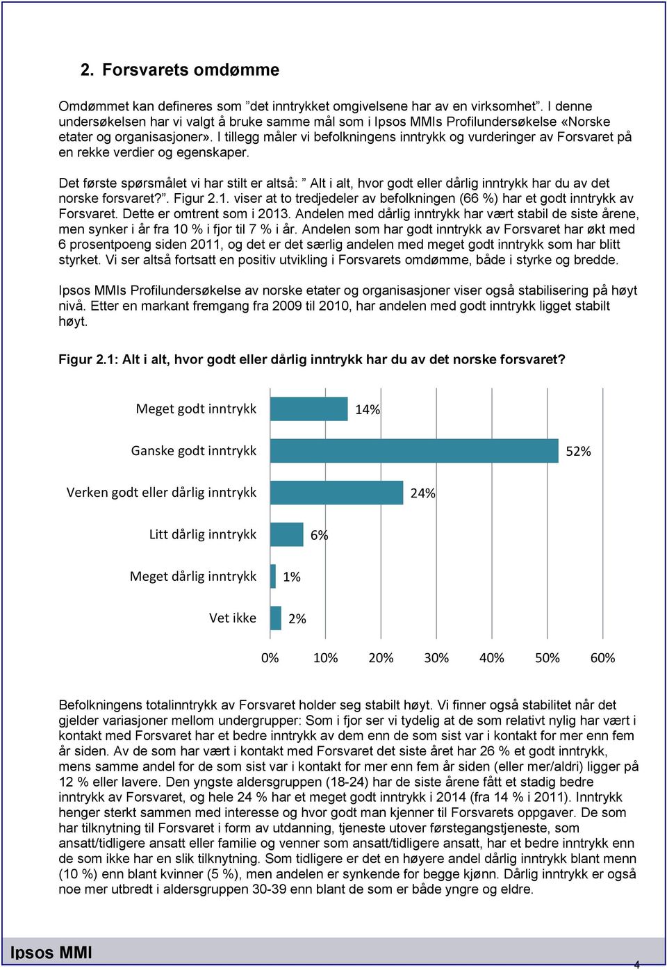 I tillegg måler vi befolkningens inntrykk og vurderinger av Forsvaret på en rekke verdier og egenskaper.