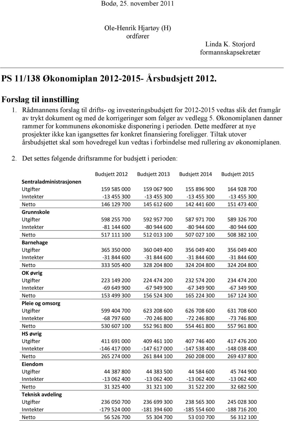 Økonomiplanen danner rammer for kommunens økonomiske disponering i perioden. Dette medfører at nye prosjekter ikke kan igangsettes før konkret finansiering foreligger.