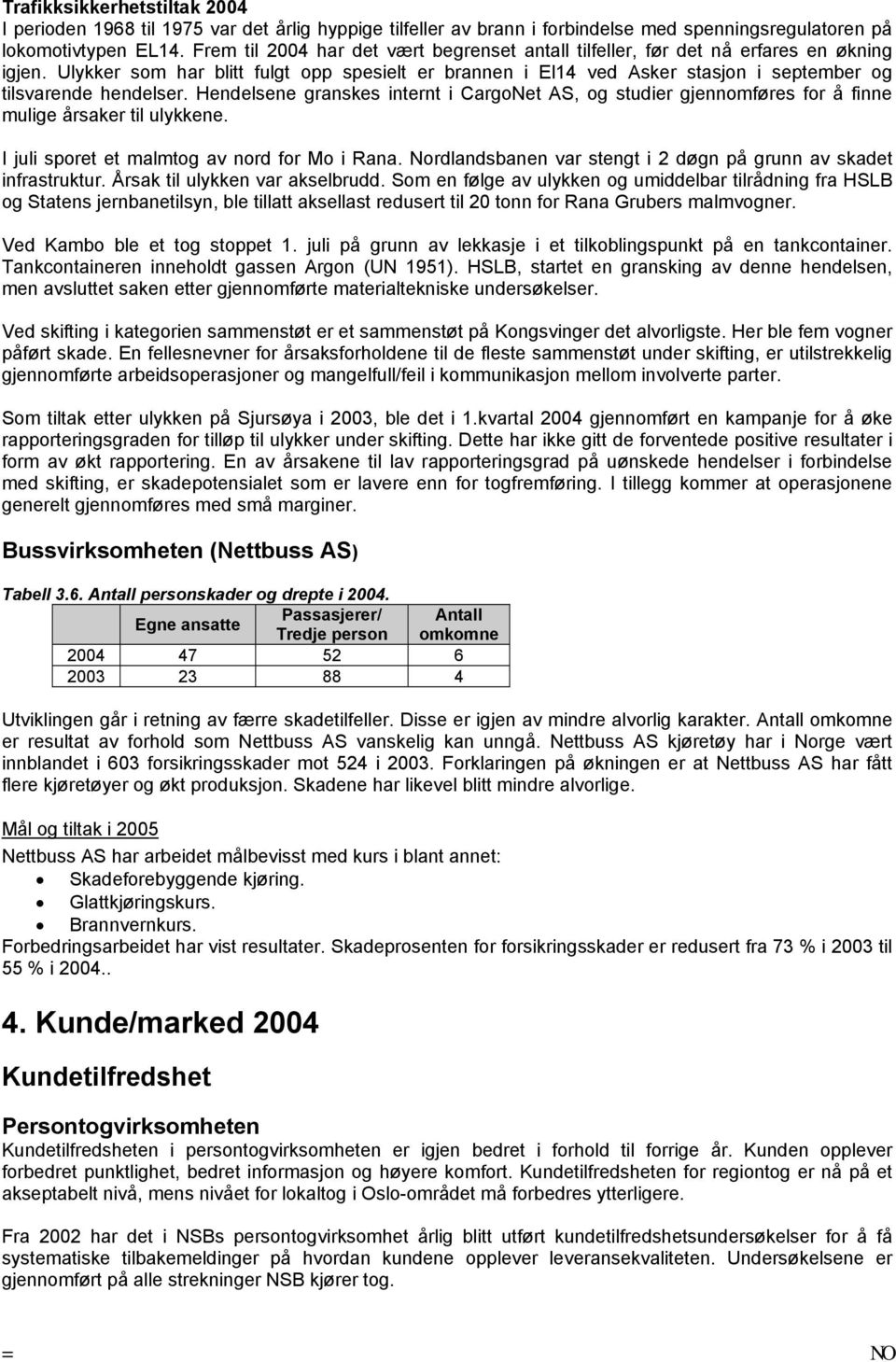 Ulykker som har blitt fulgt opp spesielt er brannen i El14 ved Asker stasjon i september og tilsvarende hendelser.