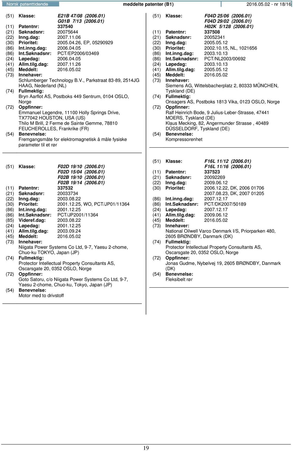 , Parkstraat 83-89, 2514JG HAAG, Nederland (NL) Emmanuel Legendre, 11100 Holly Springs Drive, TX77042 HOUSTON, USA (US) Thilo M Brill, 2 Ferme de Sainte Gemme, 78810 FEUCHEROLLES, Frankrike (FR)