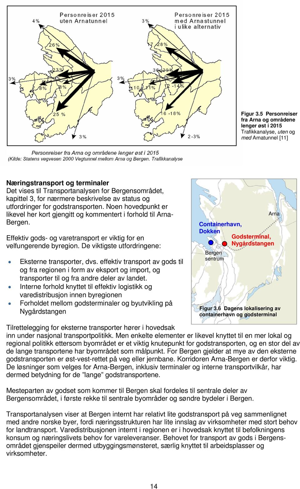 nærmere beskrivelse av status og utfordringer for godstransporten. Noen hovedpunkt er likevel her kort gjengitt og kommentert i forhold til Arna- Bergen.