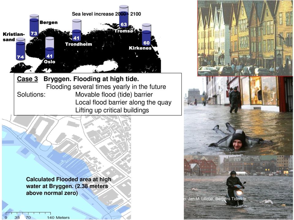 Local flood barrier along the quay Lifting up critical buildings Calculated Flooded