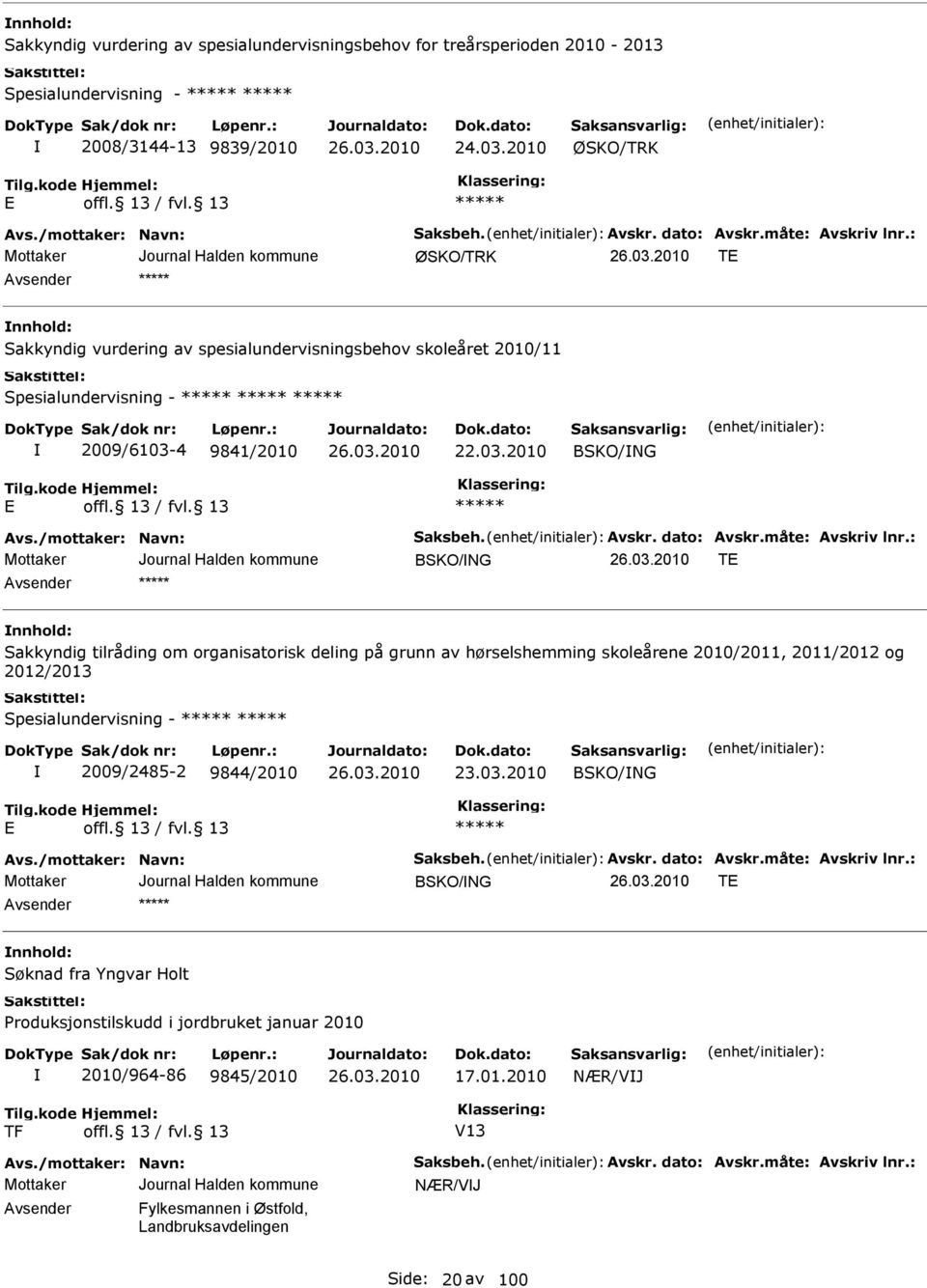 måte: vskriv lnr.: BKO/NG T nnhold: akkyndig tilråding om organisatorisk deling på grunn av hørselshemming skoleårene 2010/2011, 2011/2012 og 2012/2013 pesialundervisning - 2009/2485-2 9844/2010 23.