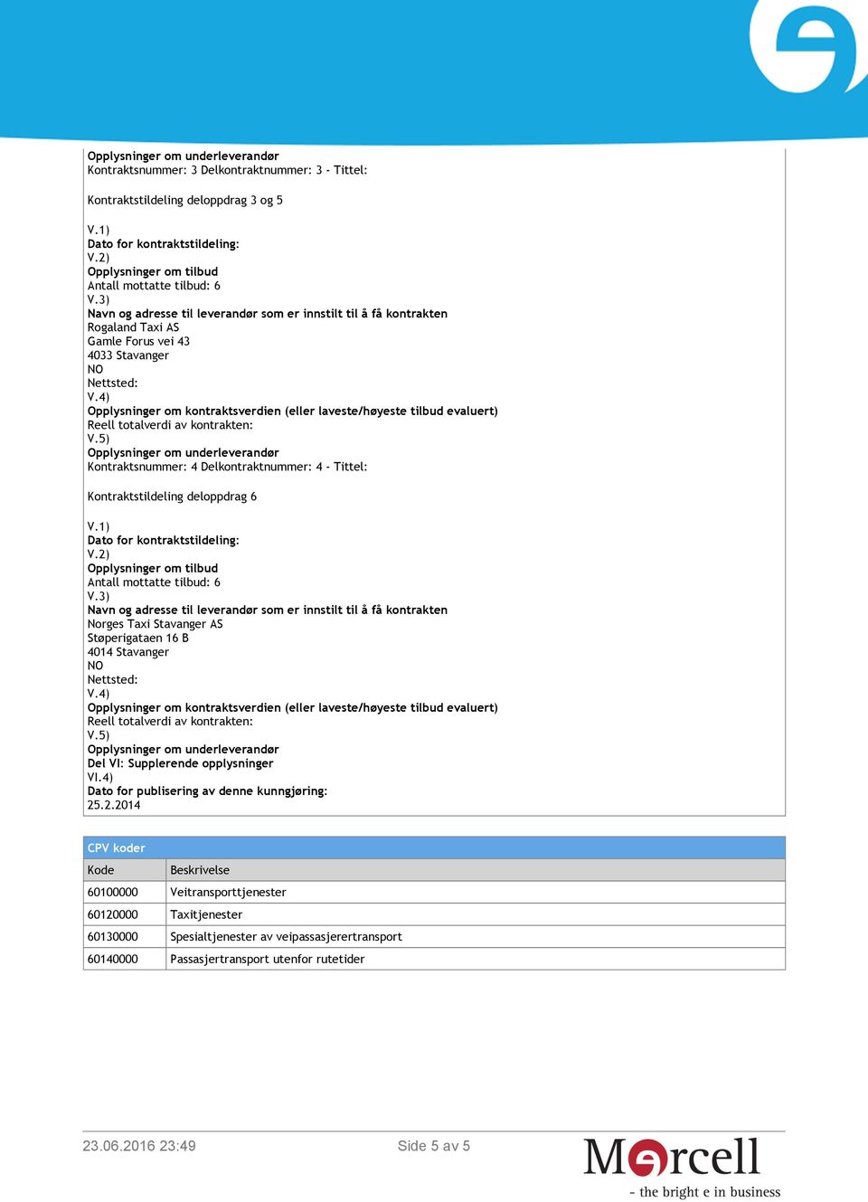 Del VI: Supplerende opplysninger VI.4) Dato for publisering av denne kunngjøring: 25