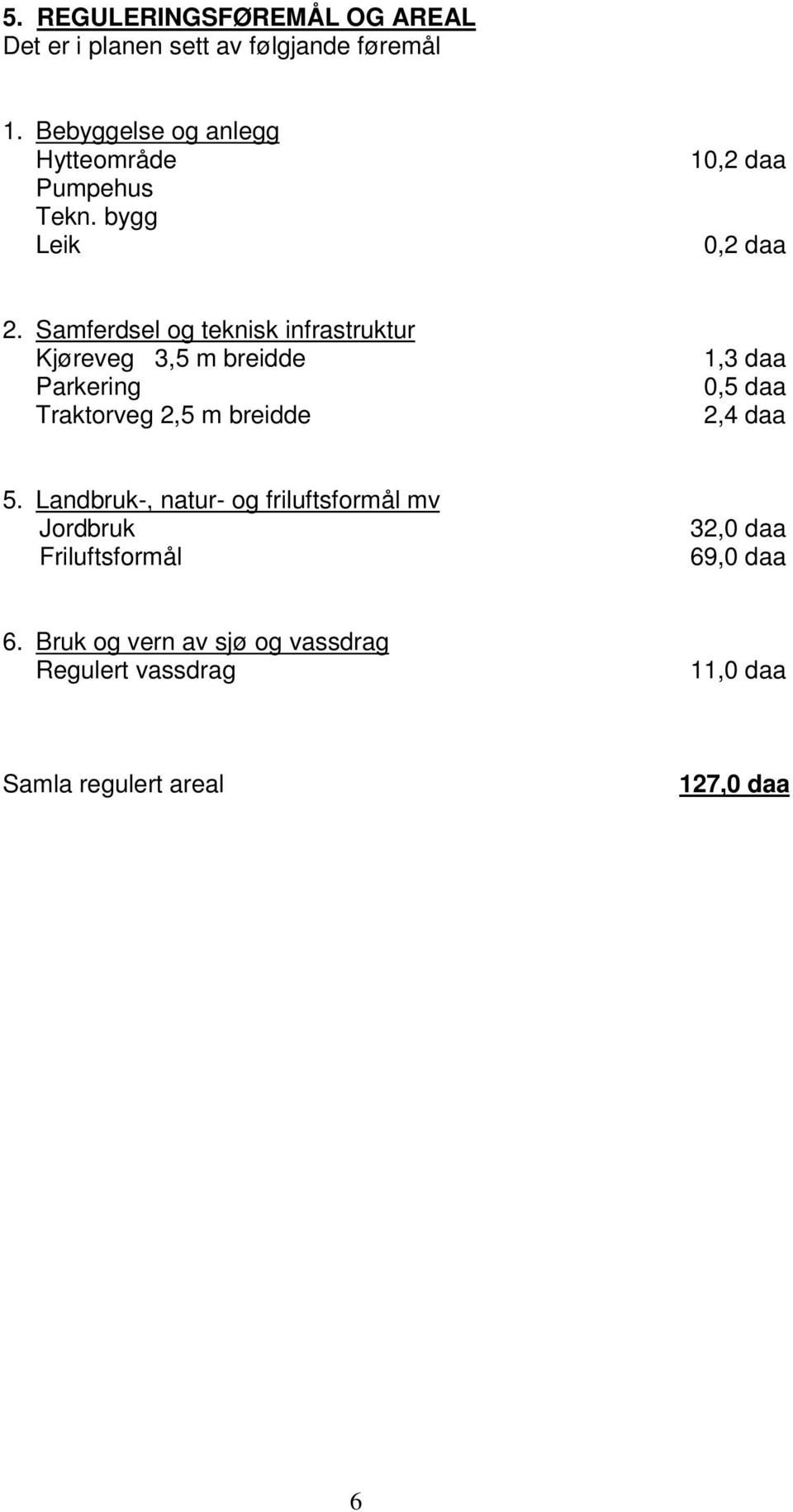 Samferdsel og teknisk infrastruktur Kjøreveg 3,5 m breidde Parkering Traktorveg 2,5 m breidde 1,3 daa 0,5 daa