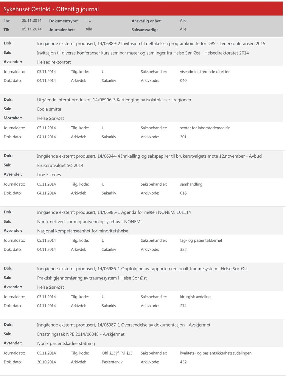 senter for laboratoriemedisin Arkivkode: 301 Inngående eksternt produsert, 14/06944-4 Innkalling og sakspapirer til brukerutvalgets møte 12.