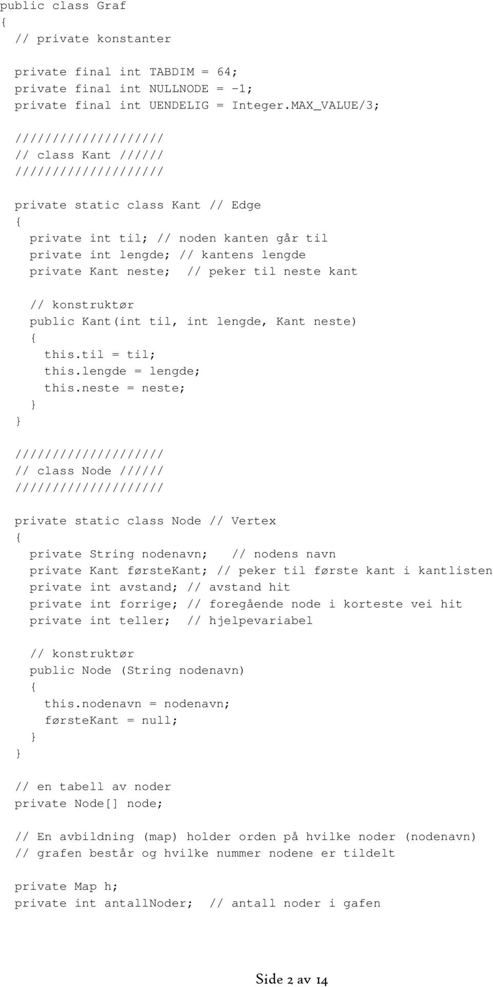 Kant neste; // peker til neste kant // konstruktør public Kant(int til, int lengde, Kant neste) this.til = til; this.lengde = lengde; this.